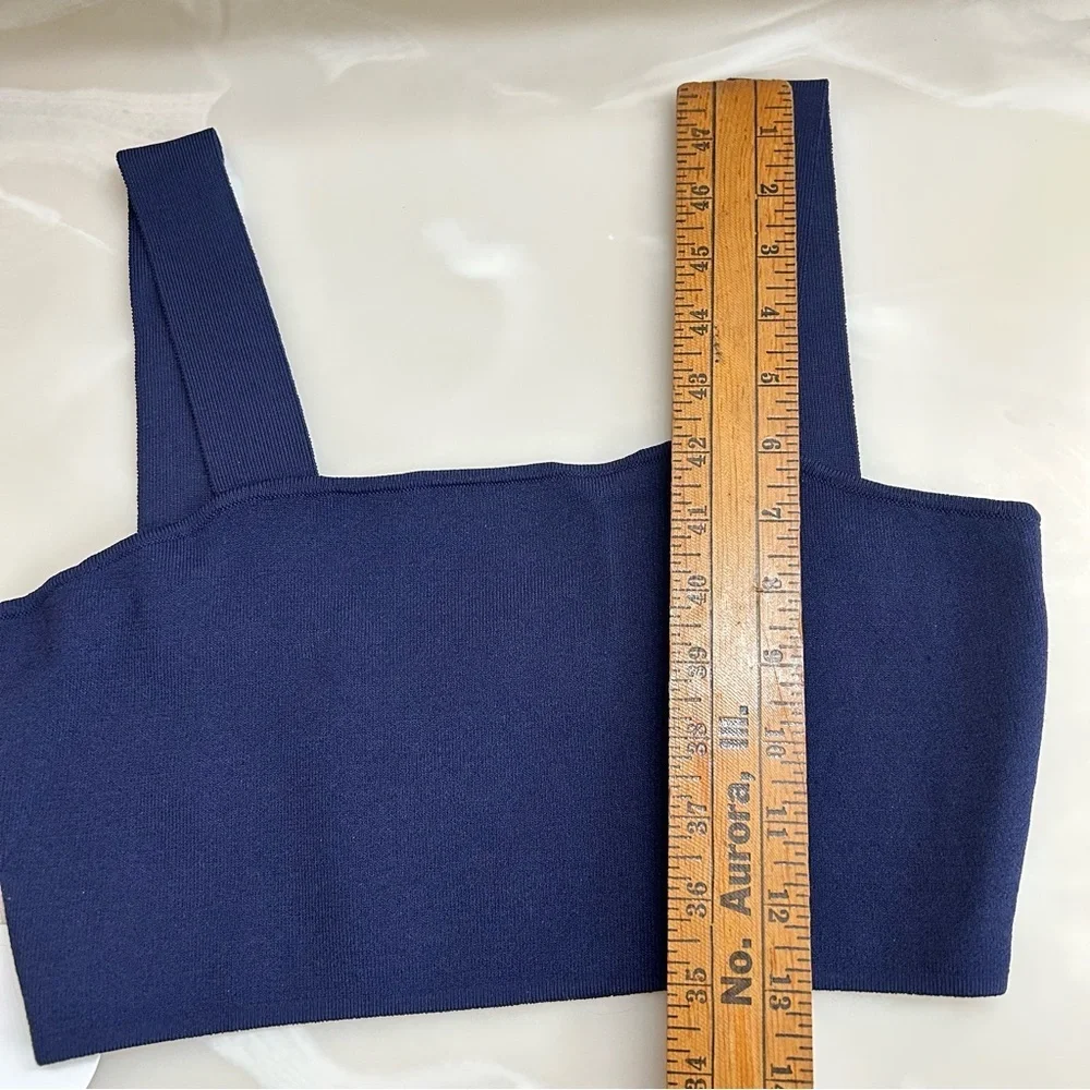 NWT Staud Zola Knit Crop Top Navy Blue & White Embroidered Logo Size Large